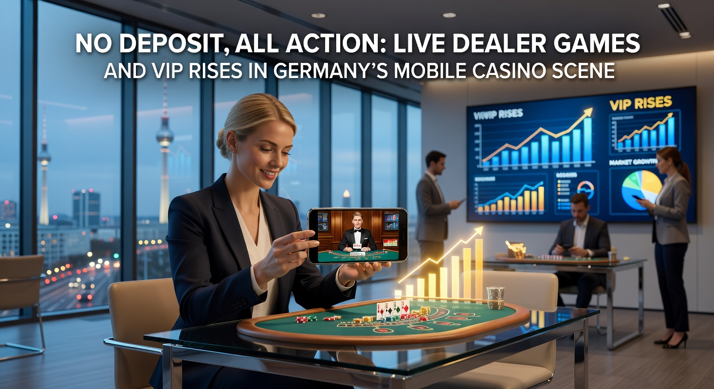 Live-Dealer-Dame dealt Blackjack-Karten an einem High-Tech-Tisch, mit mobilen Bildschirmen im Vordergrund für deutsche Spieler